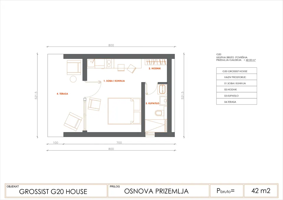 Montažna kuća G20, 42 m², Grossist