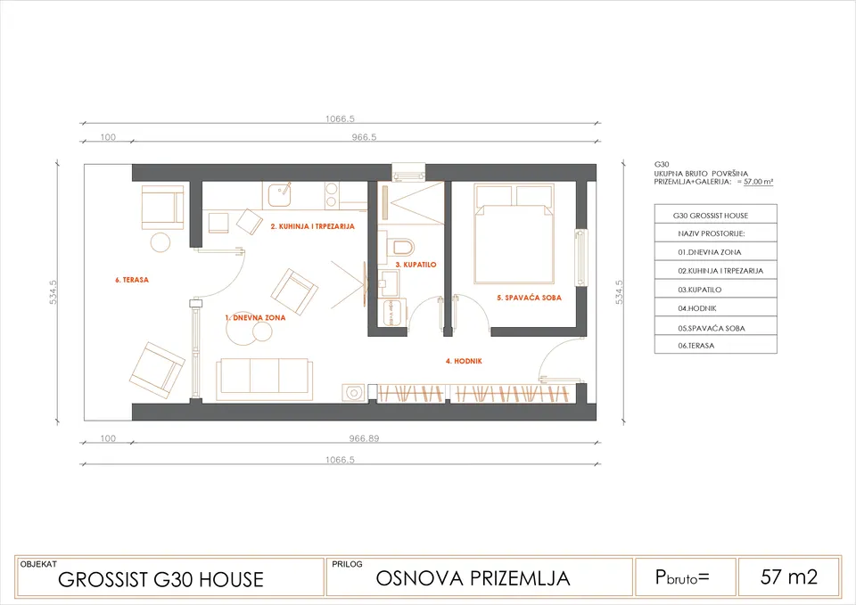 Montažna kuća G30, 58 m², Grossist