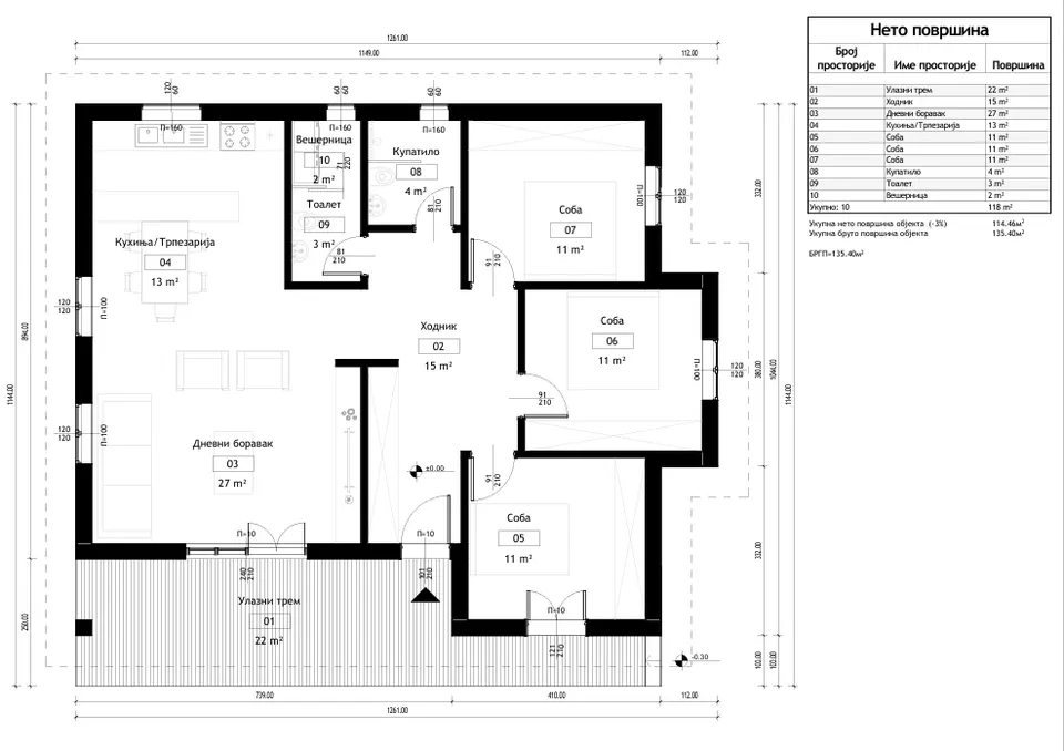 Osnova montažne kuće Model 2026, 135 m², Home Gradnja