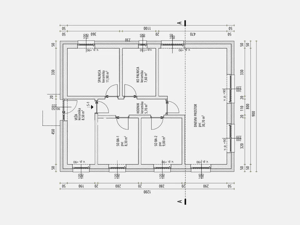 Osnova montažne kuće Living H80, 80 m², Hosekra Living
