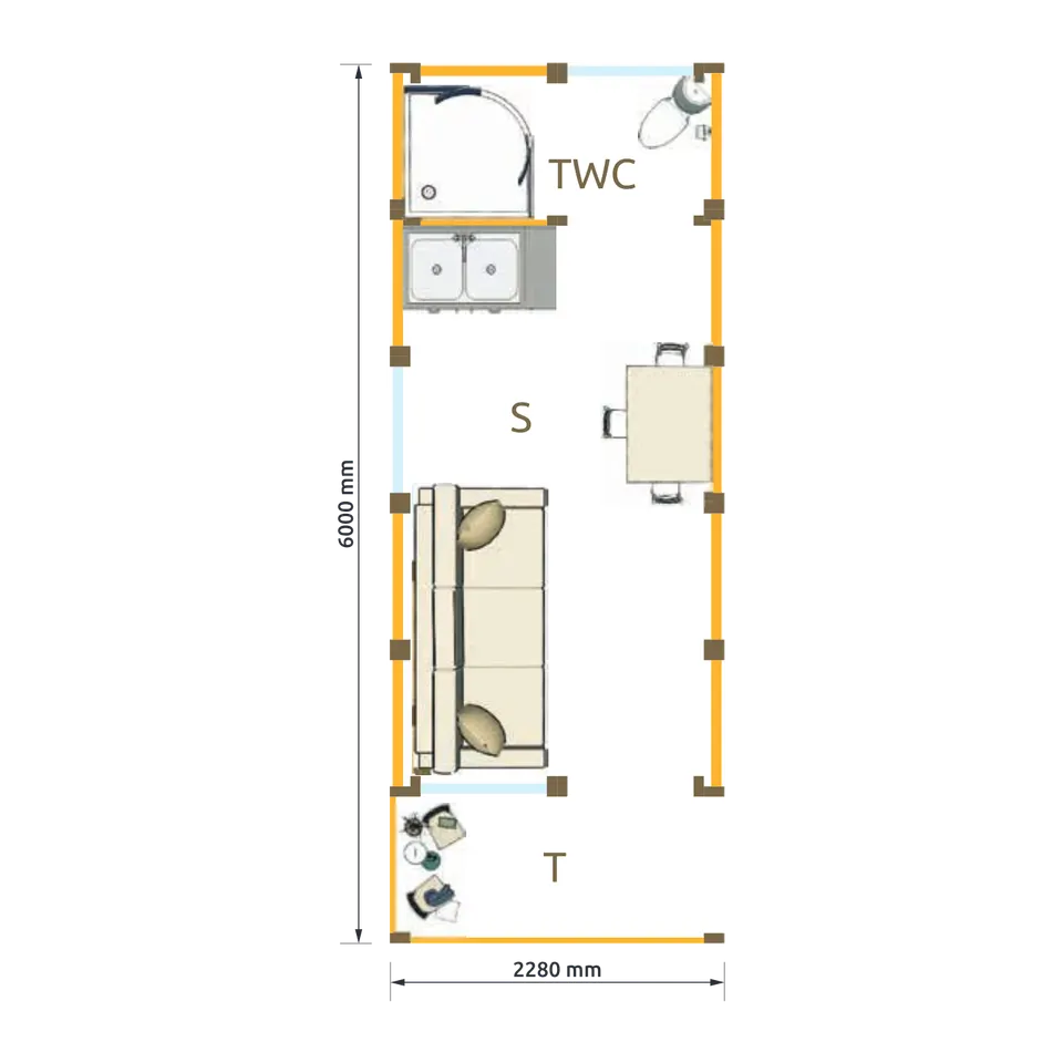 Osnova montažne kuće Brvnare Do 20M2, 15 m², Hrast Petković