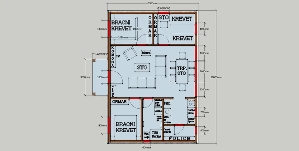 Osnova montažne kuće Montazne Kuce, 100 m², Hrast Petković