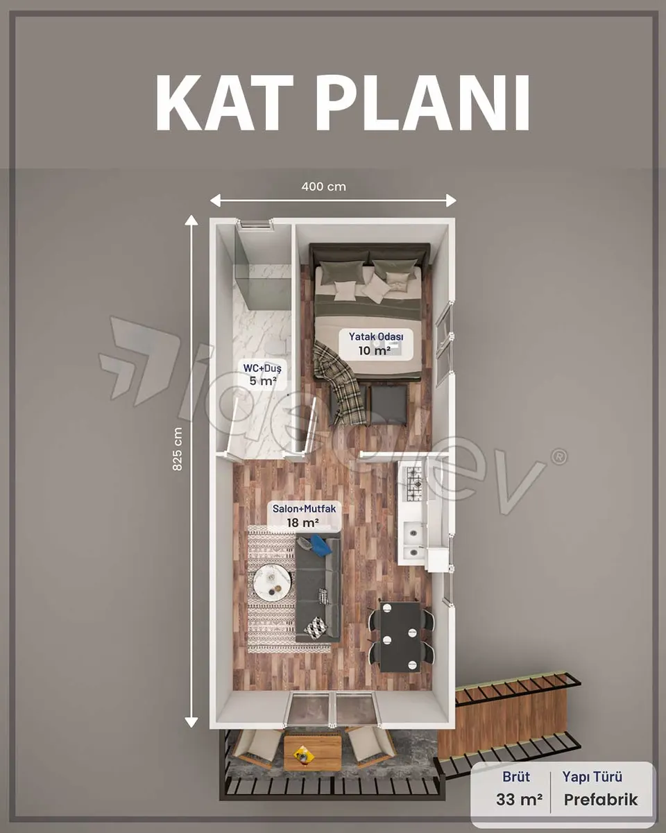 Montažna kuća Montažna kuća IMPT0330, 33 m², Idealmod