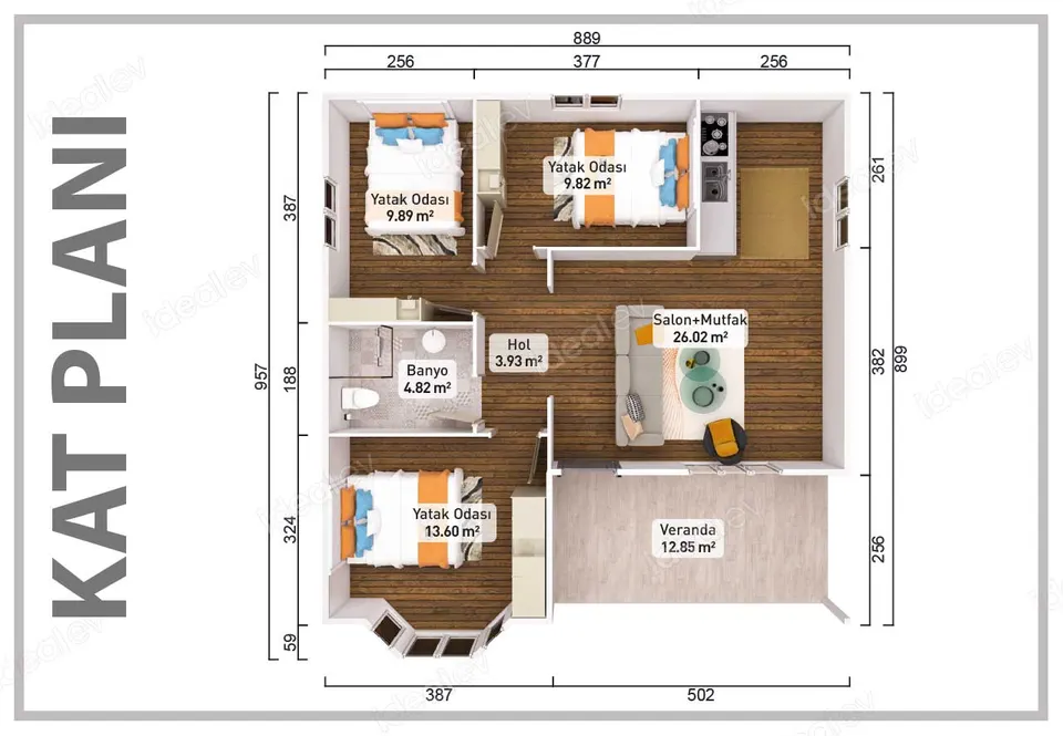 Montažna kuća Montažna kuća IMPT0810, 81 m², Idealmod