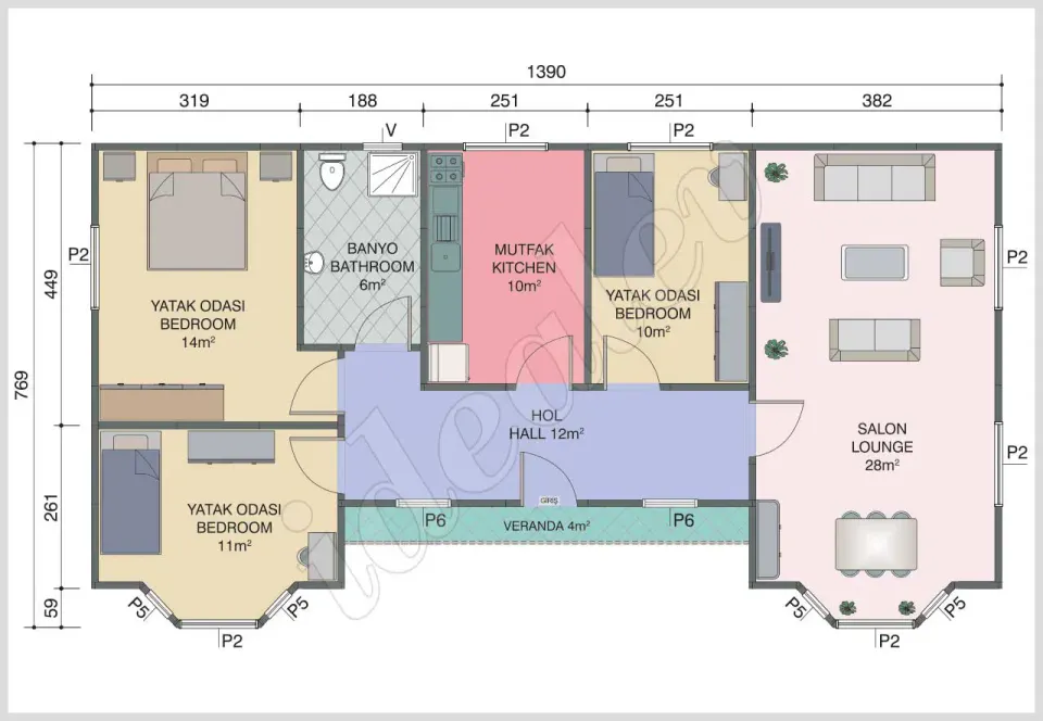 Osnova: Idealmod Montažna kuća IMPT0981, 98 m²