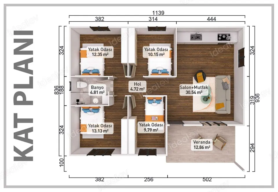 Montažna kuća Montažna kuća IMPT1000, 100 m², Idealmod