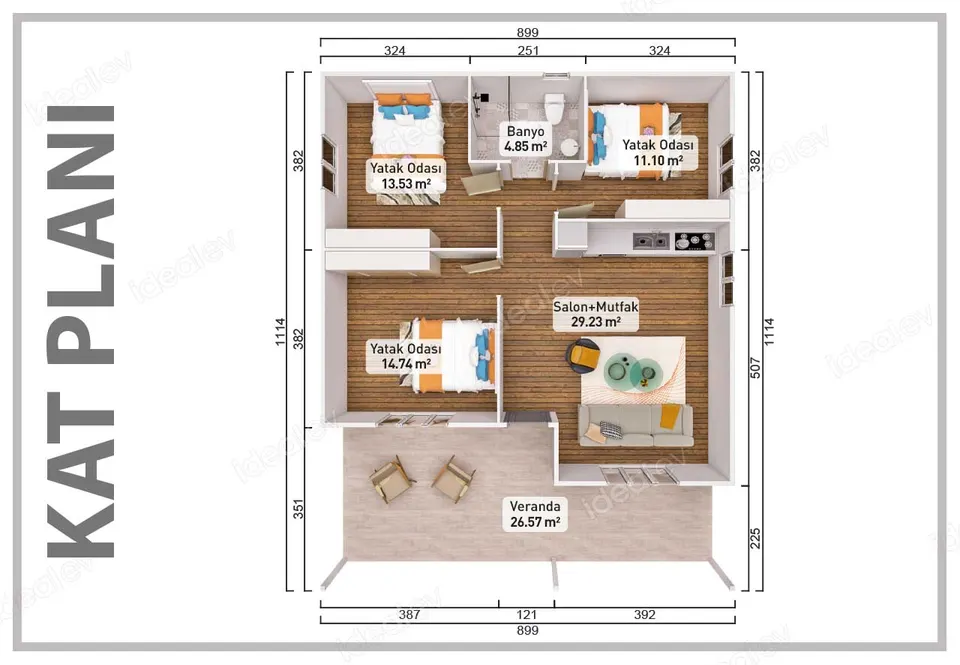Montažna kuća Montažna kuća IMPT1000, 100 m², Idealmod