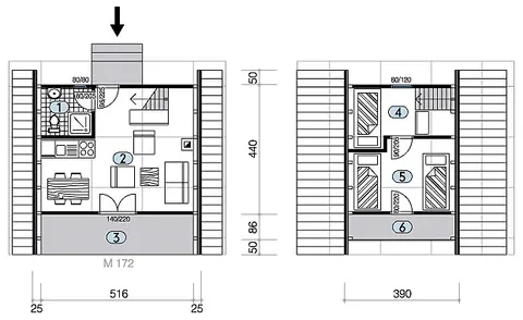 Osnova montažne kuće Golija 30, 31 m², Javor Monter Novi Sad