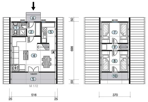 Osnova montažne kuće Golija 40, 40 m², Javor Monter Novi Sad