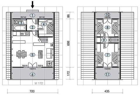 Osnova montažne kuće Golija 64, 64 m², Javor Monter Novi Sad