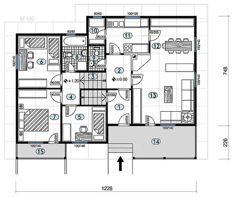 Osnova montažne kuće Tip 101, 101 m², Javor Monter Novi Sad