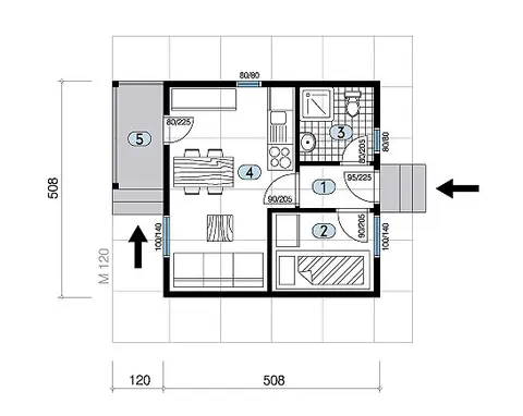 Osnova montažne kuće Tip 27, 27 m², Javor Monter Novi Sad