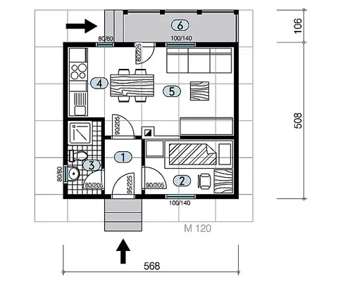 Osnova montažne kuće Tip 30, 30 m², Javor Monter Novi Sad