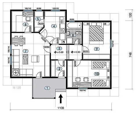 Osnova montažne kuće Tip 81, 81 m², Javor Monter Novi Sad