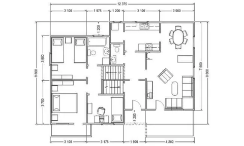 Osnova montažne kuće K-MS-101, 111 m², Kaja MS