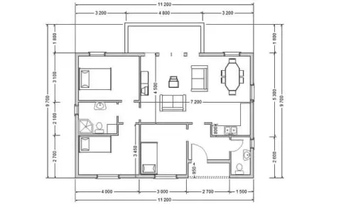 Osnova montažne kuće K-MS-102, 102 m², Kaja MS
