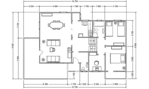 Osnova montažne kuće K-MS-105, 122 m², Kaja MS