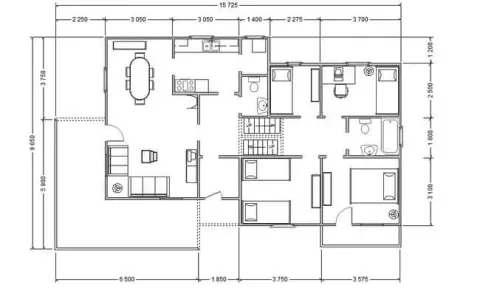 Osnova montažne kuće K-MS-117, 135 m², Kaja MS