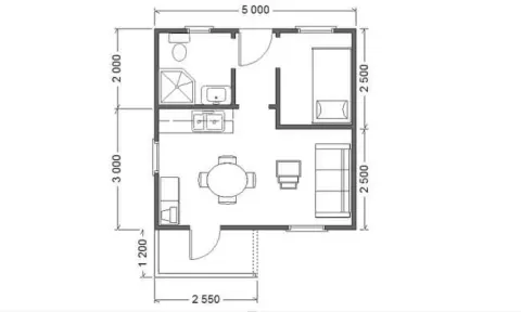 Osnova montažne kuće K-MS-27, 32 m², Kaja MS