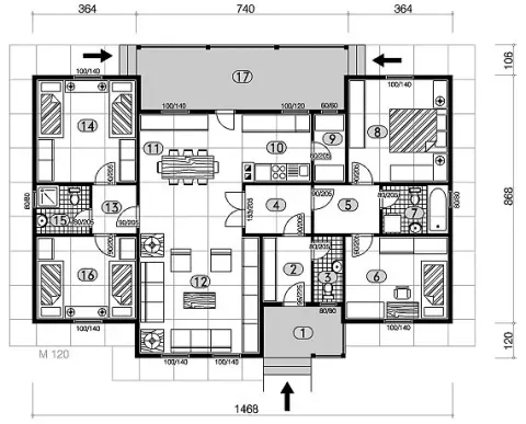 Osnova montažne kuće K-MS-35, 40 m², Kaja MS