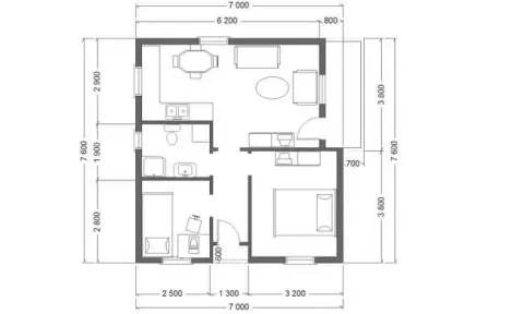 Osnova montažne kuće K-MS-52, 57 m², Kaja MS