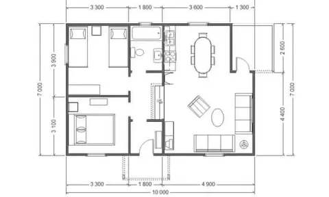 Osnova montažne kuće K-MS-68, 76 m², Kaja MS