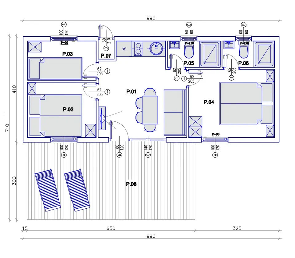 Osnova montažne kuće TIP KC 39A, 39 m², Kampa & Casa