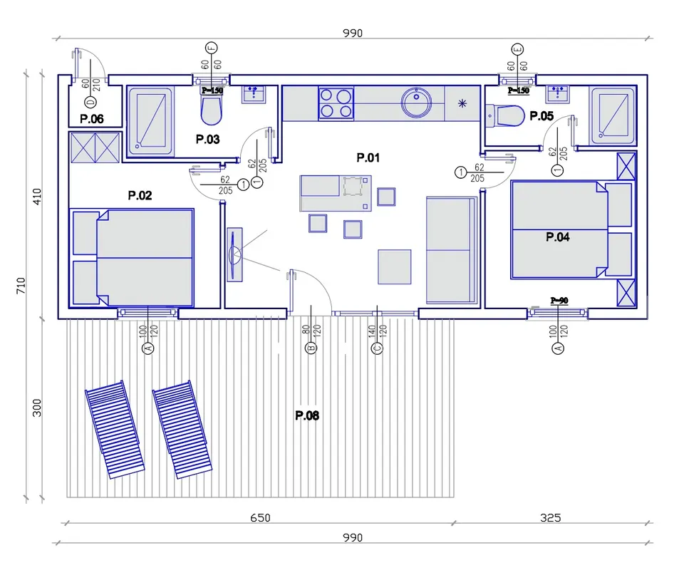 Osnova montažne kuće TIP KC 39B, 39 m², Kampa & Casa