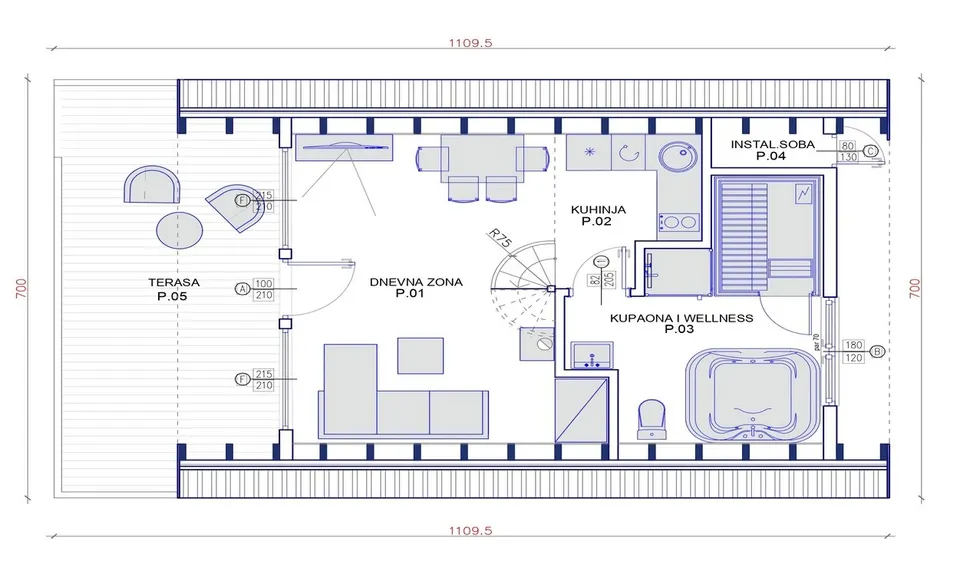 Osnova montažne kuće TIP KC 46, 46 m², Kampa & Casa