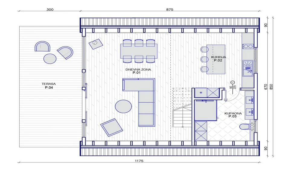 Osnova montažne kuće TIP KC 75, 75 m², Kampa & Casa