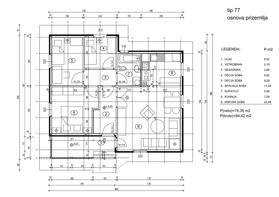 Osnova: Luks M Kuće Sofija 77, 77 m²