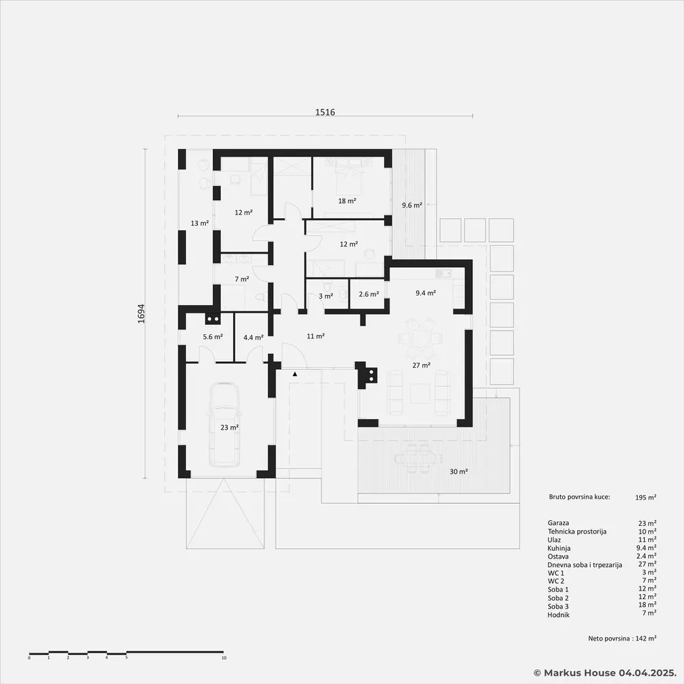 Osnova montažne kuće Artemida, 142 m², Markus House