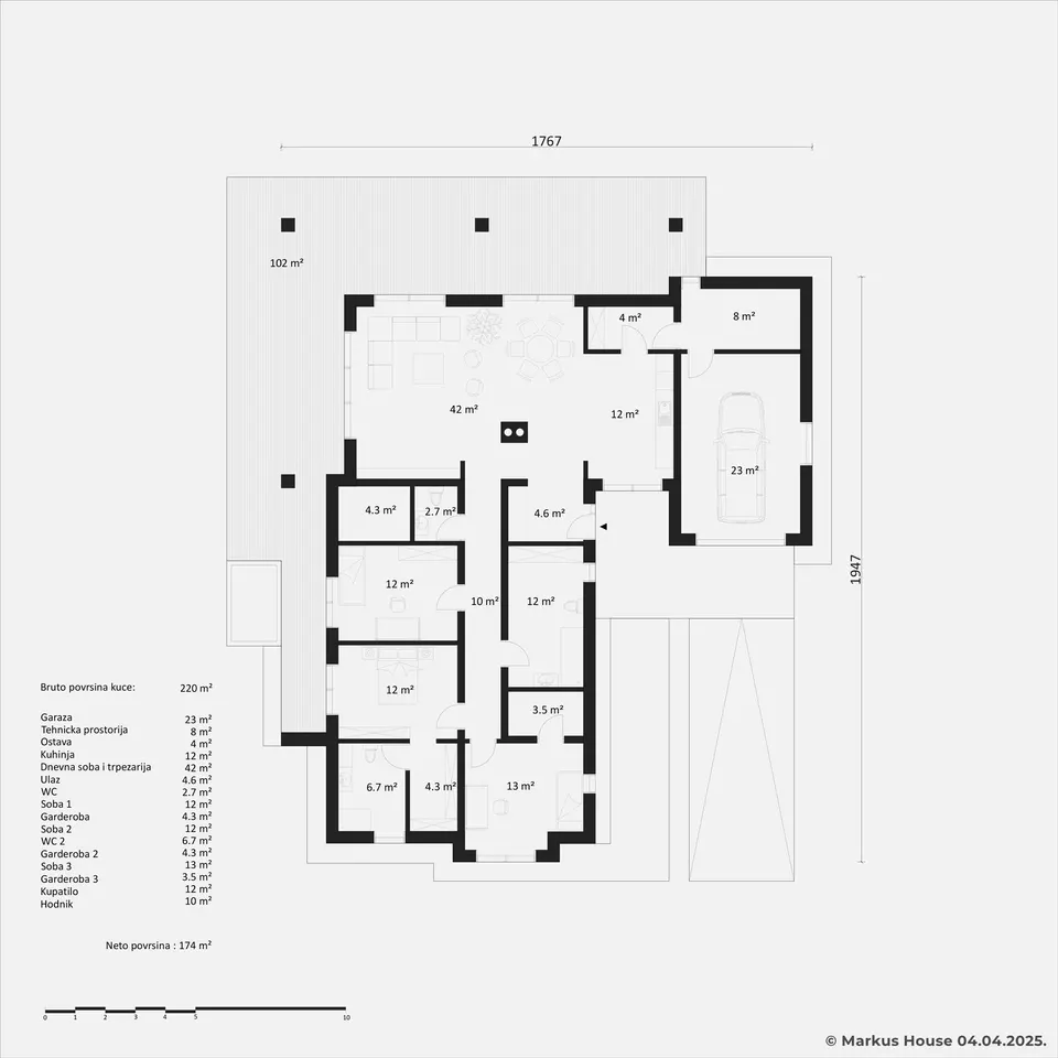 Osnova montažne kuće Aurelia, 174 m², Markus House