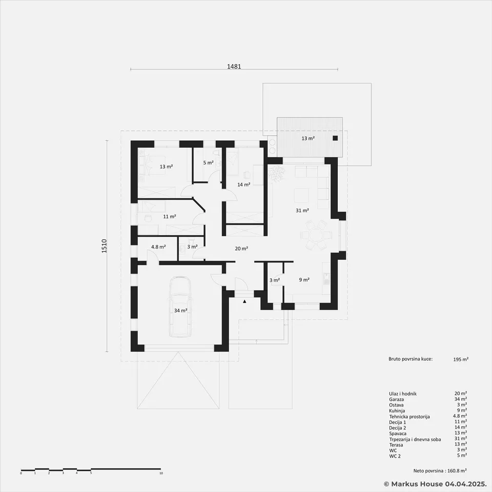 Osnova montažne kuće Aurora, 195 m², Markus House