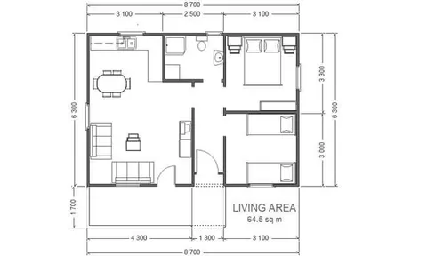 Osnova montažne kuće AX-57, 57 m², Markus House