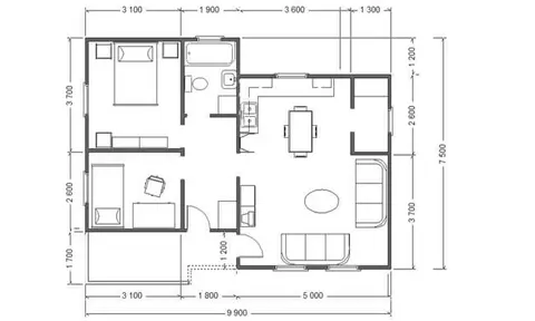 Osnova montažne kuće AX-66, 72 m², Markus House