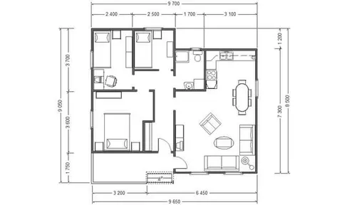 Osnova montažne kuće AX-77, 75 m², Markus House