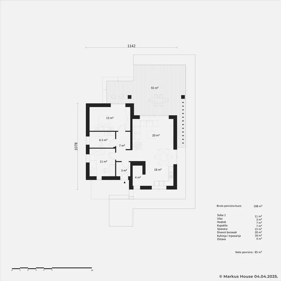 Osnova montažne kuće Evelora, 85 m², Markus House