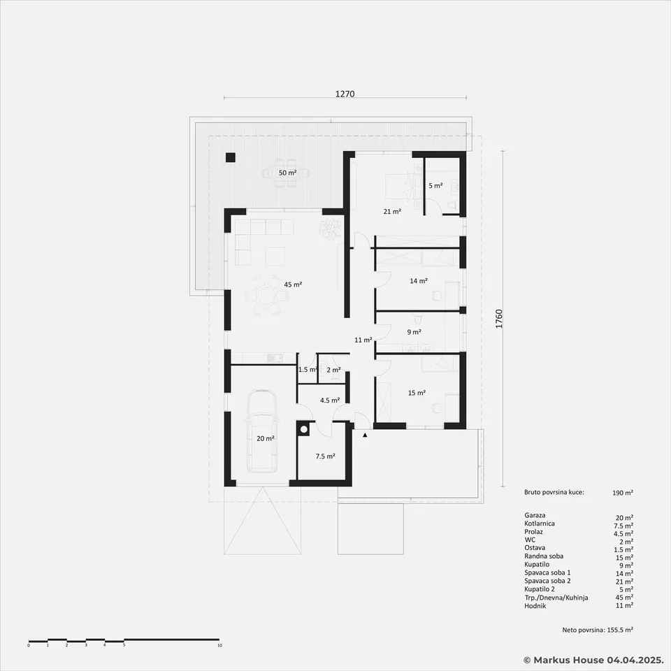 Osnova montažne kuće Luma, 156 m², Markus House