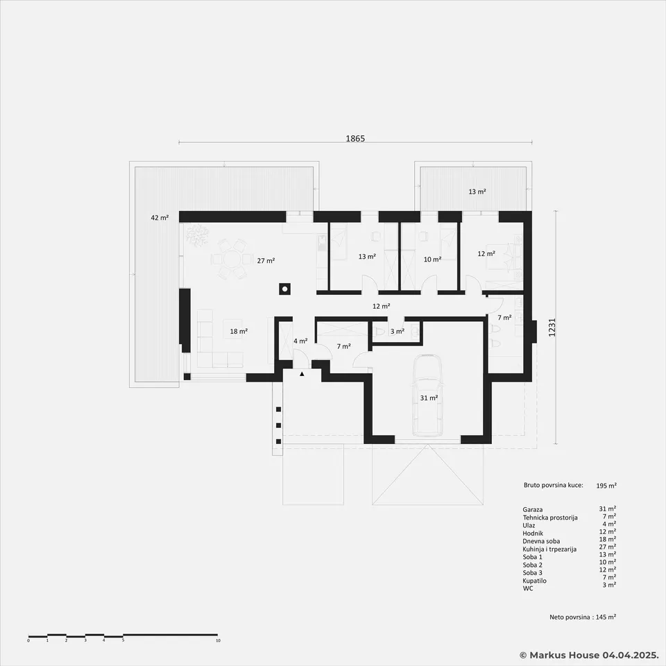 Osnova montažne kuće Valeria, 145 m², Markus House