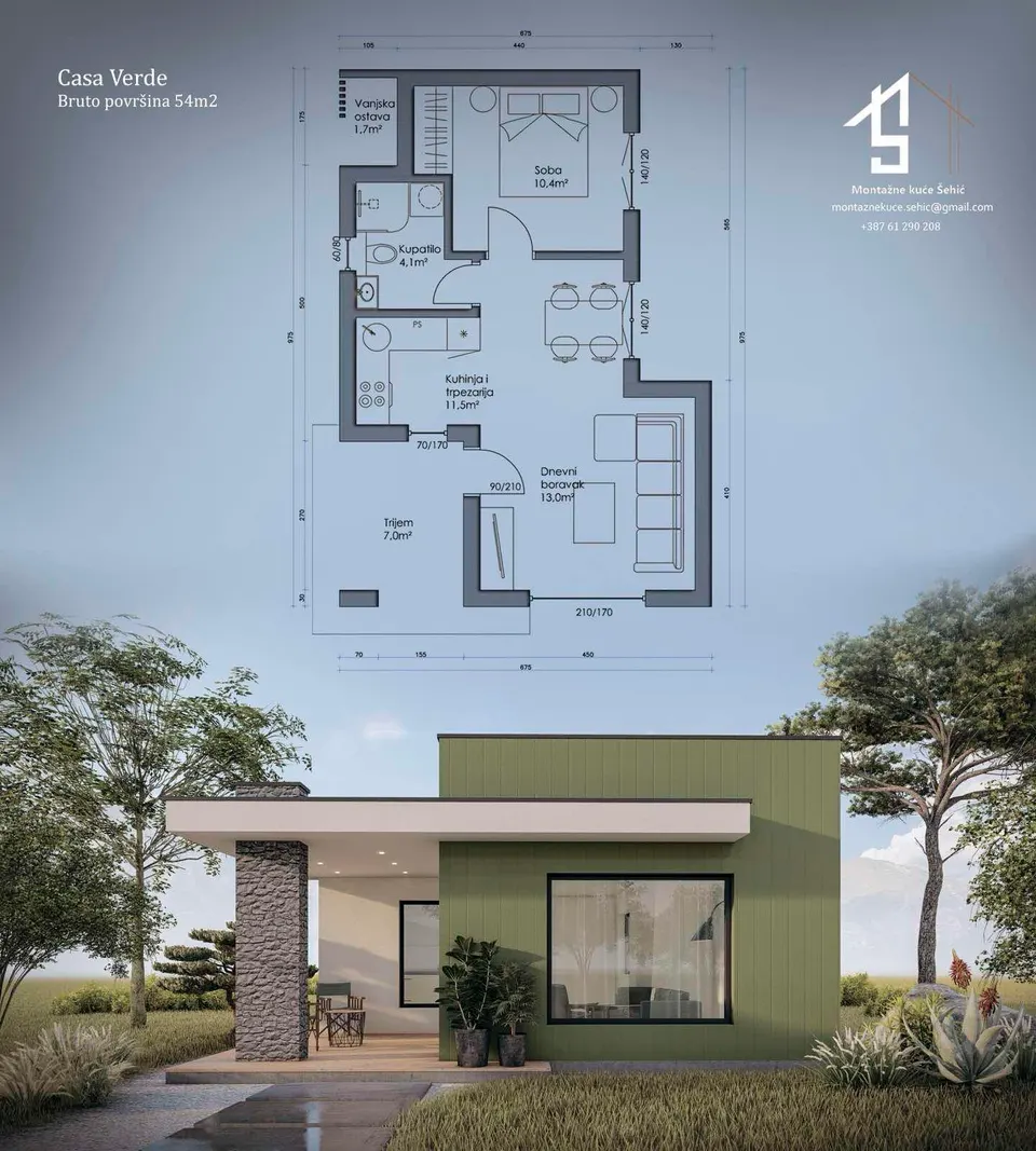 Osnova montažne kuće Casa Verde, 54 m², Montažne kuće Šehić