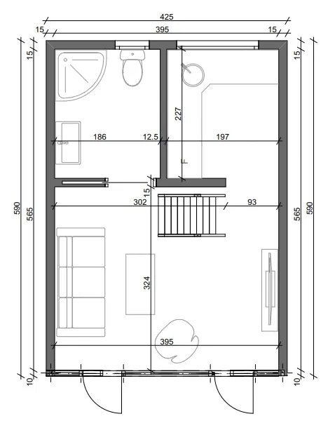 Osnova montažne kuće A-Frame 01, 40 m², Montažne Box Kuće
