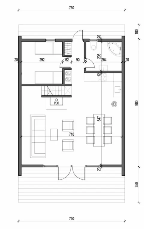 Osnova montažne kuće A-Frame 05, 85 m², Montažne Box Kuće