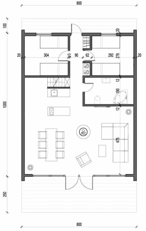 Osnova montažne kuće A-Frame 06, 100 m², Montažne Box Kuće