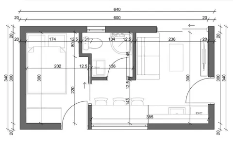Osnova montažne kuće Box kuća 01, 18 m², Montažne Box Kuće
