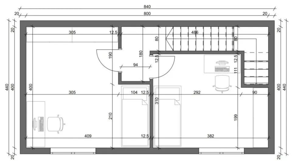 Osnova montažne kuće Box kuća 09, 64 m², Montažne Box Kuće
