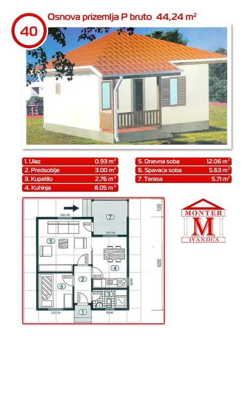 Montažna kuća Tipska montažna kuća, 100 m², Monter Gradnja Ćurčić