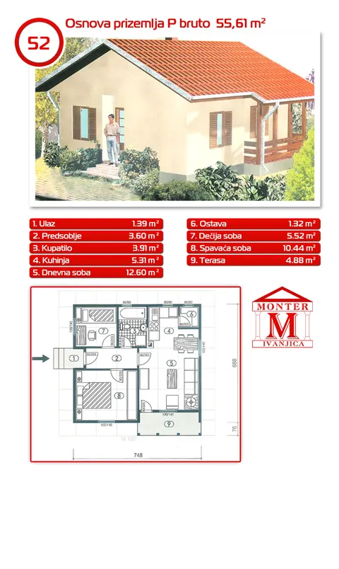 Montažna kuća Tipska montažna kuća, 100 m², Monter Gradnja Ćurčić
