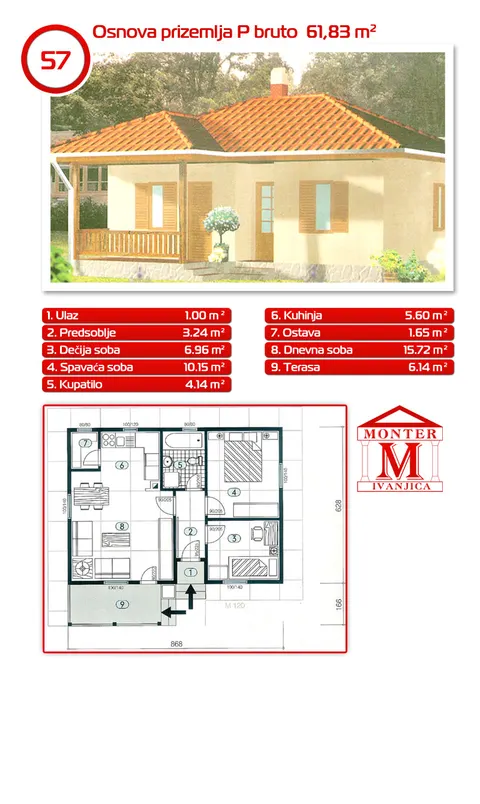 Montažna kuća Tipska montažna kuća, 100 m², Monter Gradnja Ćurčić