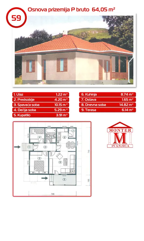 Montažna kuća Tipska montažna kuća, 100 m², Monter Gradnja Ćurčić